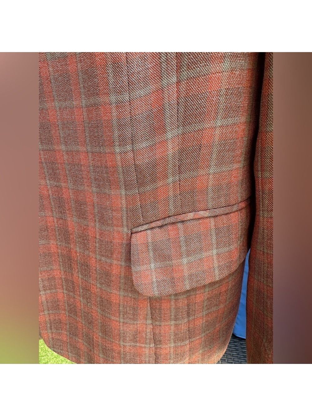 Custom Vintage Dara Lamb Medium Tan Orange Plaid Blazer one button - Picture 8 of 9